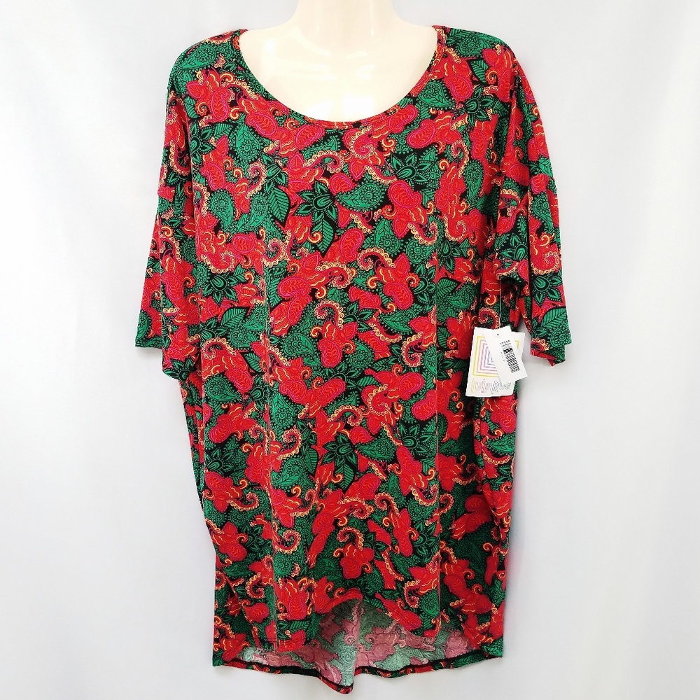Lularoe Irma Red/Green Paisley High/Low Top M